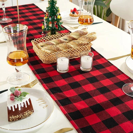 Chemin de table carreaux rouge et noir 33x140cm / Rouge
