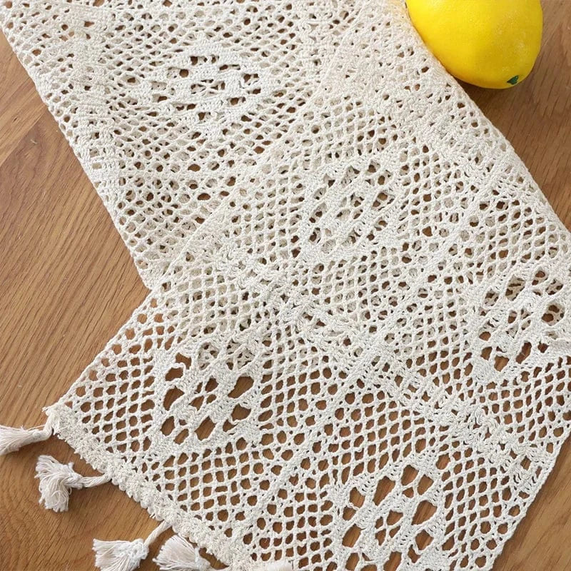Chemin de table crochet Blanc Rectangulaire 2 / 24x100cm / 1 Piece