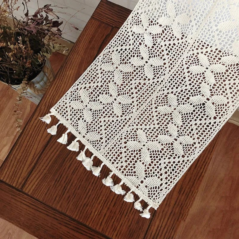 Chemin de table crochet Blanc Rectangulaire 1 / 24x100cm / 1 Piece