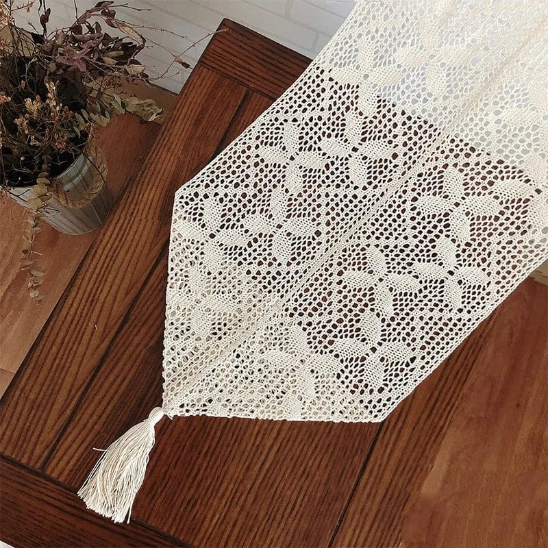 Chemin de table crochet Blanc Triangulaire / 24x100cm / 1 Piece