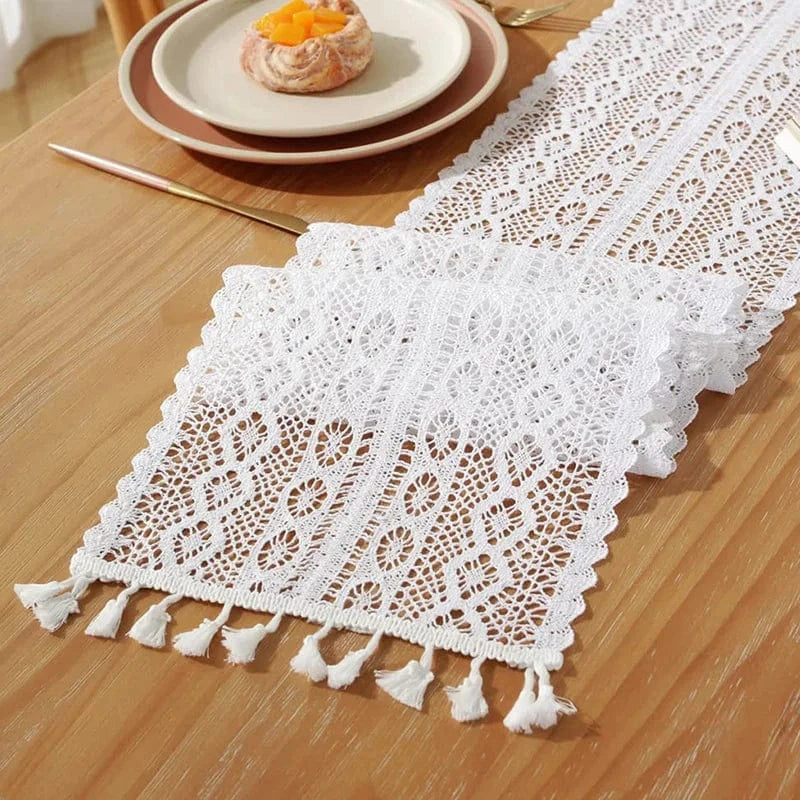 Chemin de table crochet Blanc Rectangulaire / 24x100cm / 1 Piece