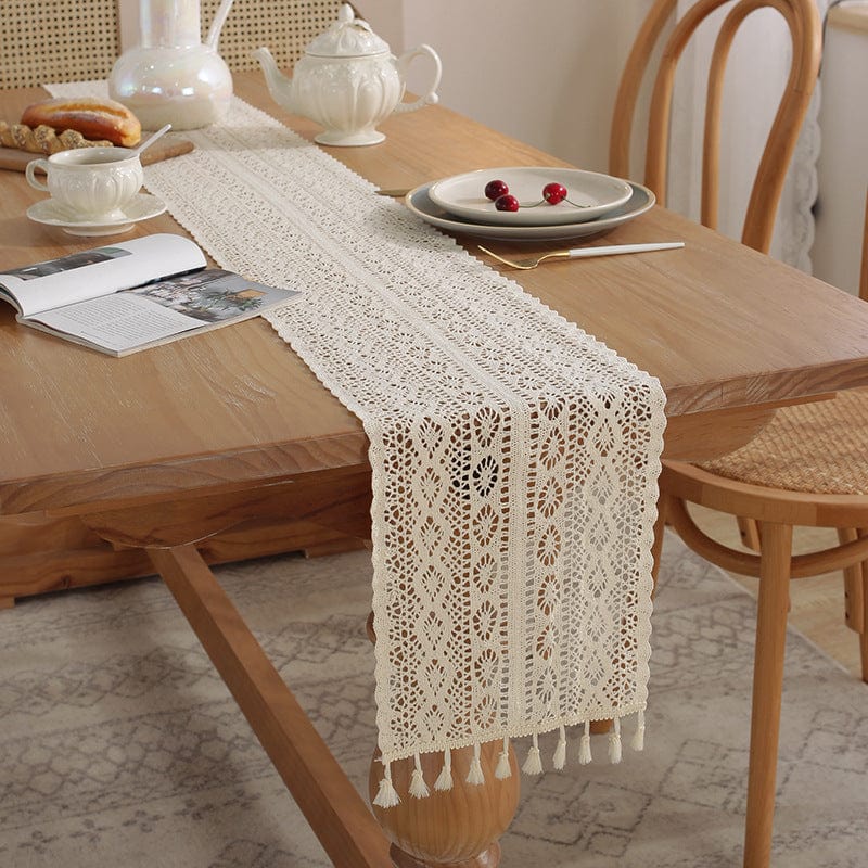 Chemin de table crochet Beige Rectangulaire / 24x100cm / 1 Piece