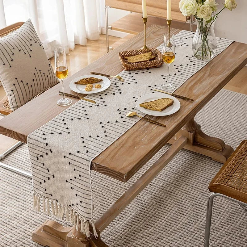 Chemin de table en lin naturel Noir / 33x185cm