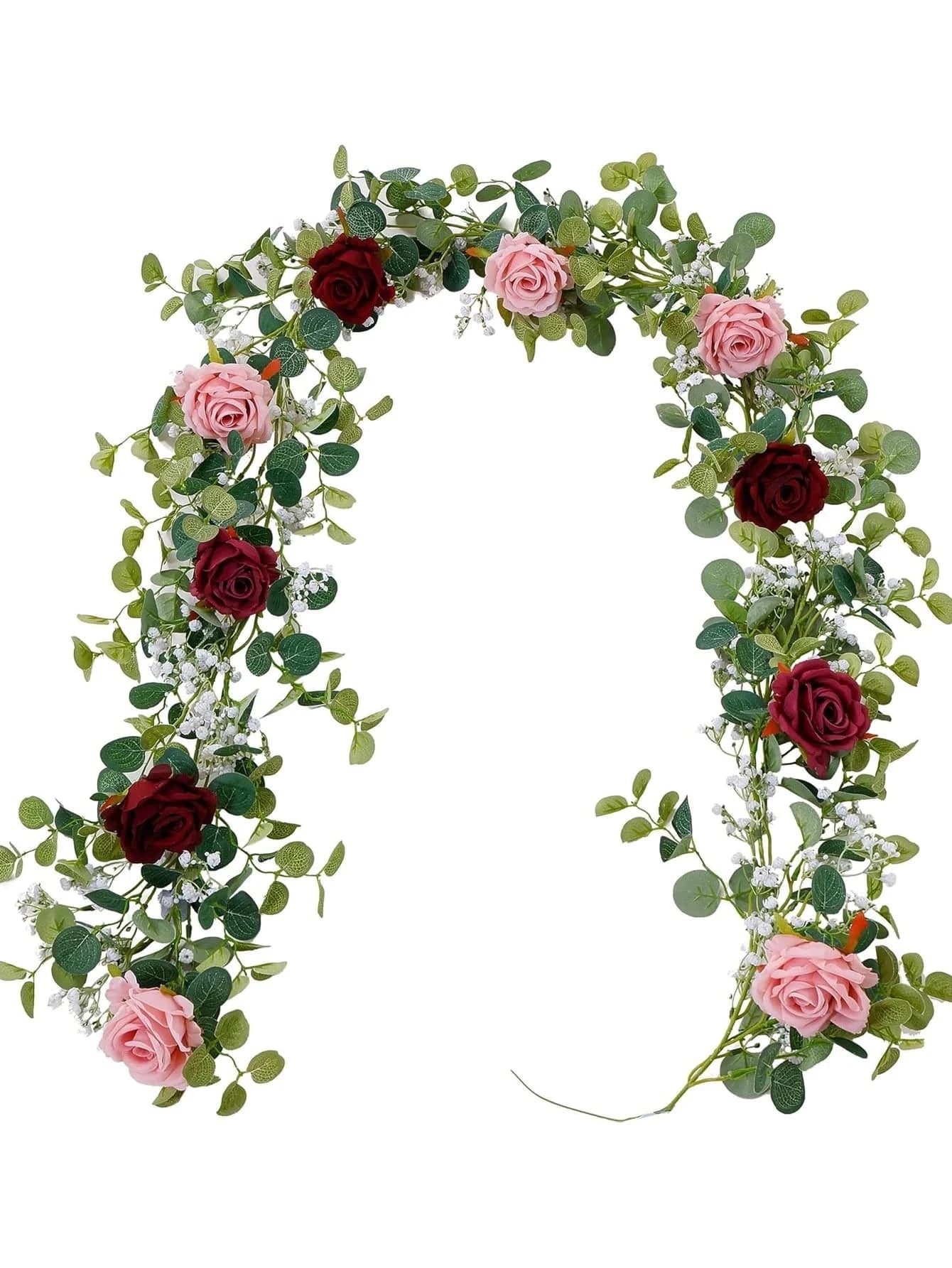 Chemin de table fleuri eucalyptus Rouge rose