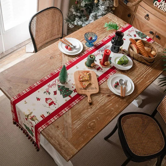 Chemins de table de noel Rouge Blanc / 33X180CM