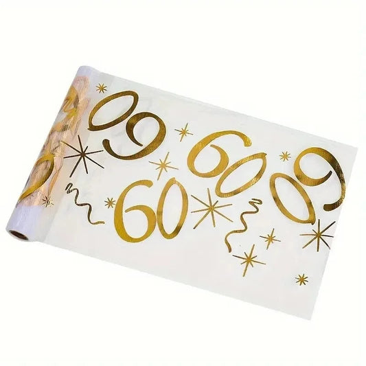 Chemin de table 60 ans Doré Transparent / 28cmx275cm