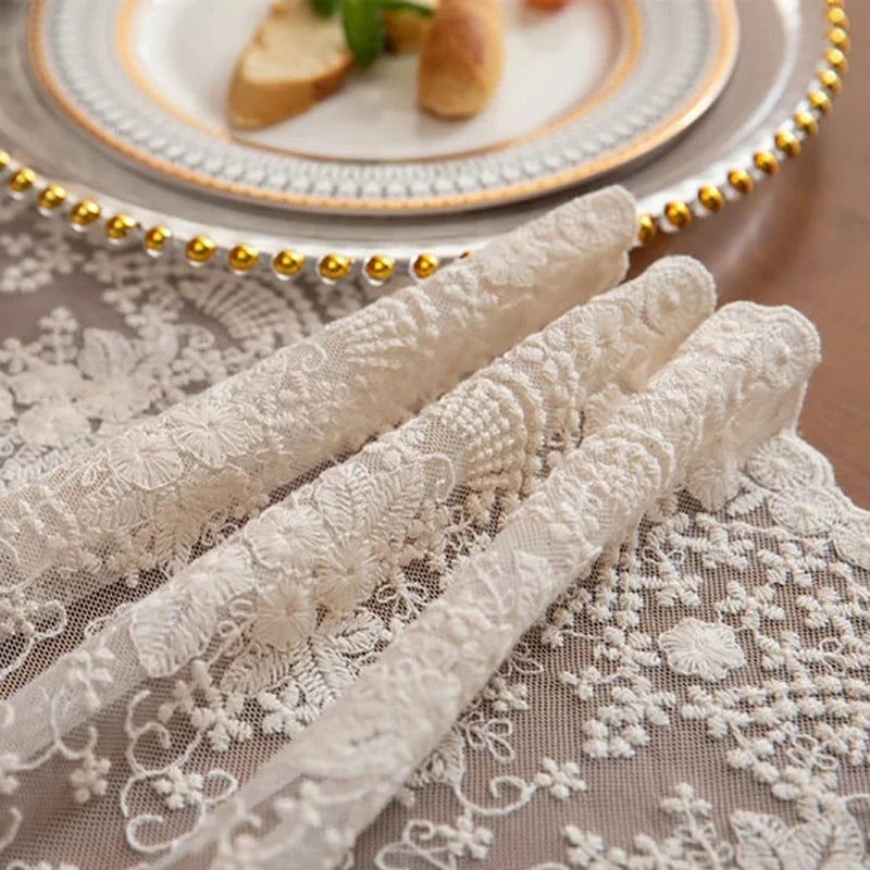 Chemin de table en crochet avec grille Beige / 40x180cm