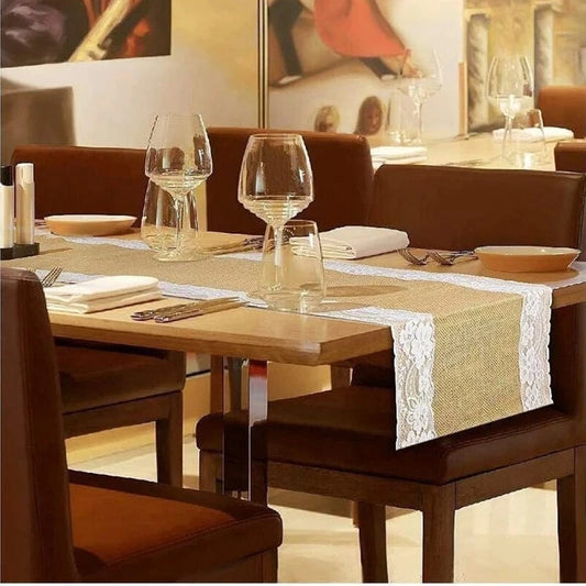 Chemin de table en jute et dentelle Jute