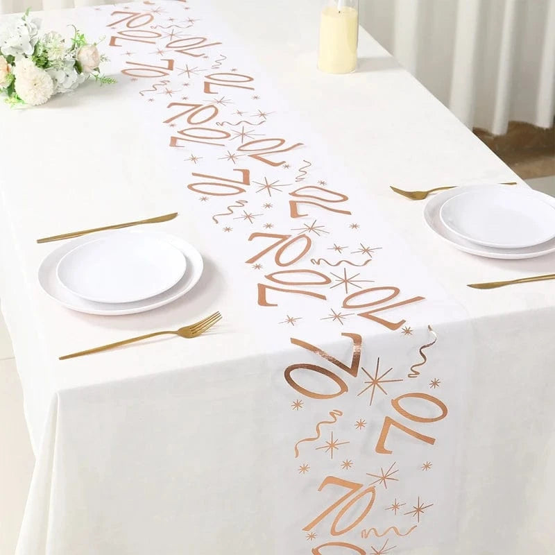 Chemin de table joyeux anniversaire Blanc 70 ans