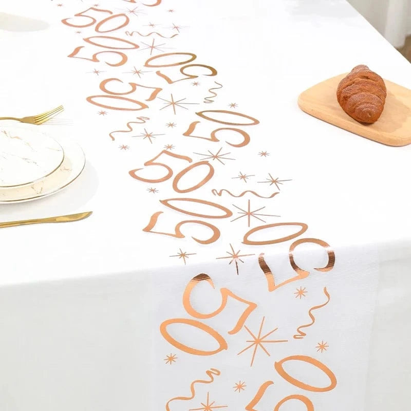 Chemin de table joyeux anniversaire Blanc 50 ans