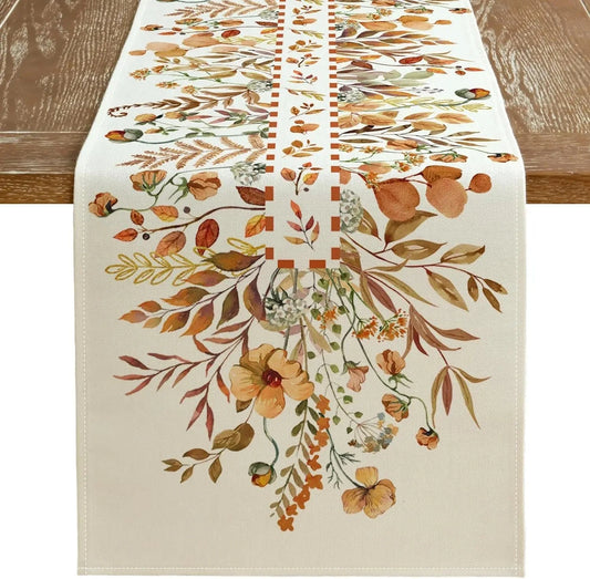 Chemin de table lin beige fleurs Beige / 150x33cm