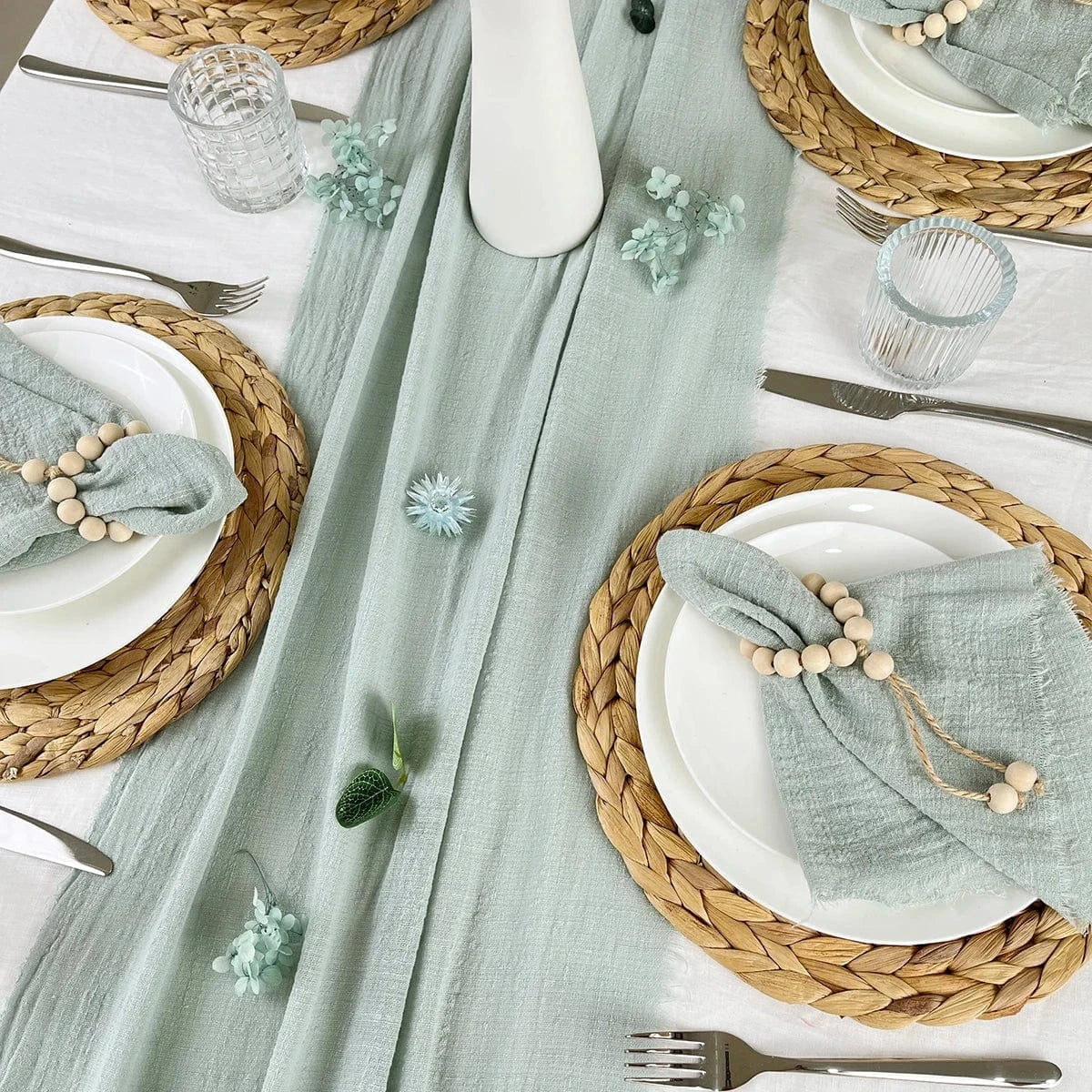 Chemin de table pour mariage Vert sauge / 40X200cm