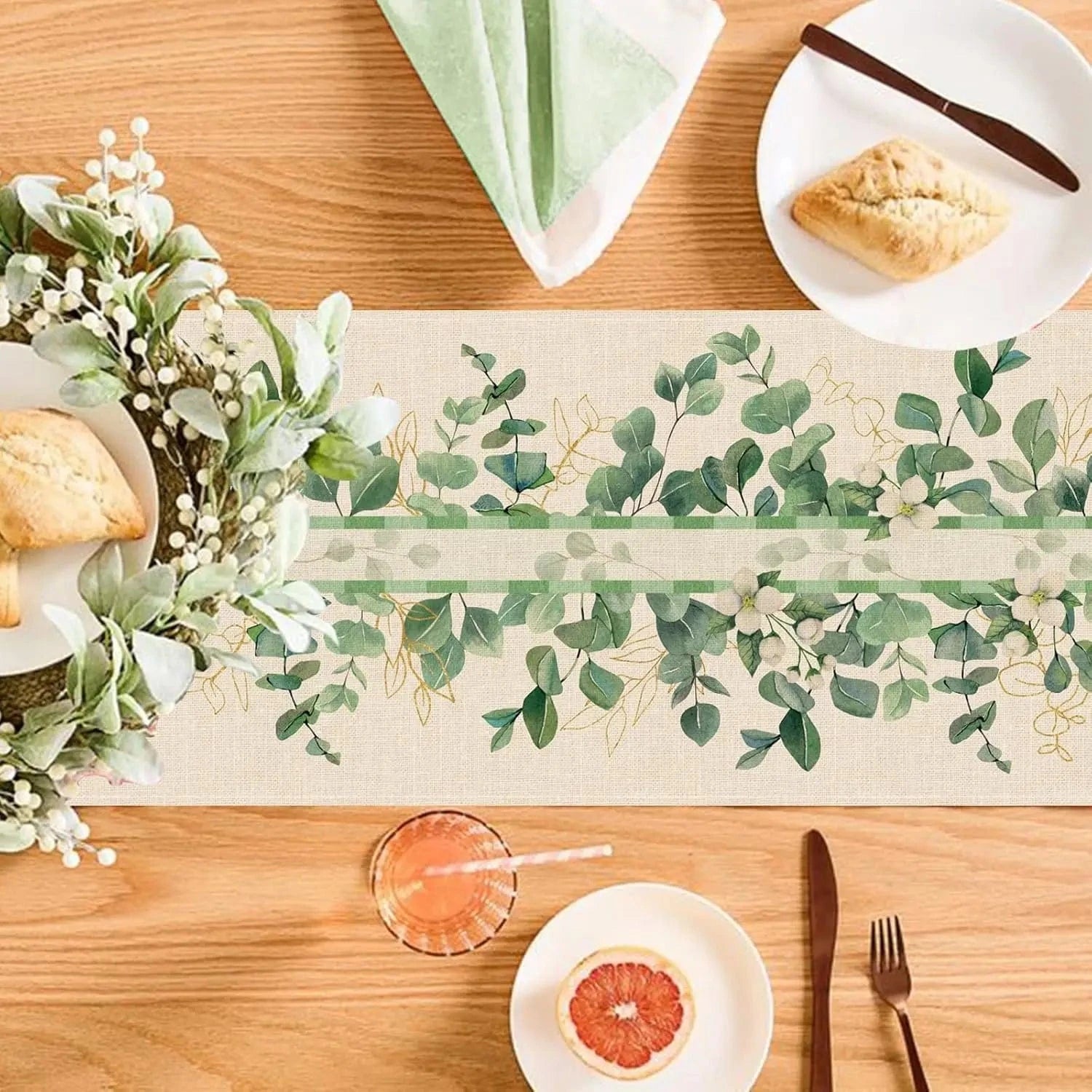 Chemin de table vert eucalyptus