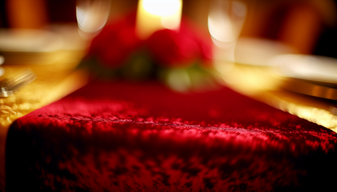 Chemin de table en velours rouge pour décoration de fête